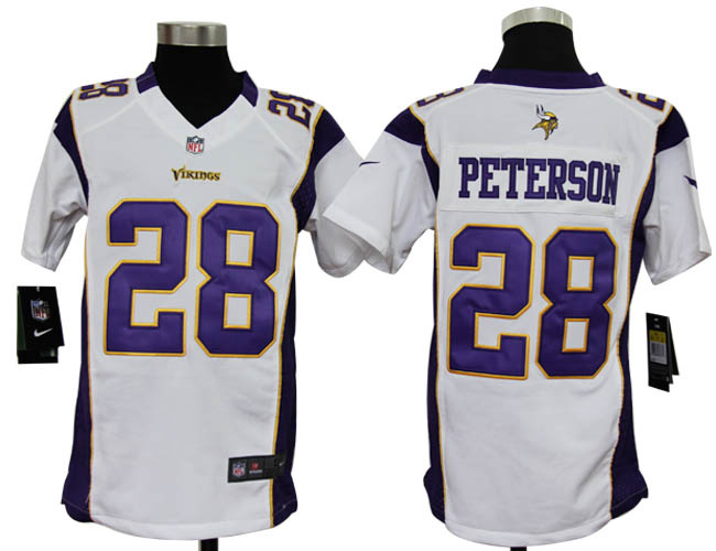 youths Jersey nike Minnesota Vikings 28 Adrian Peterson White Game